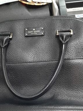 Kate Spade Vtg BlacK Leather Hand Bag Missing Shoulder Strap Good Preowned Condi